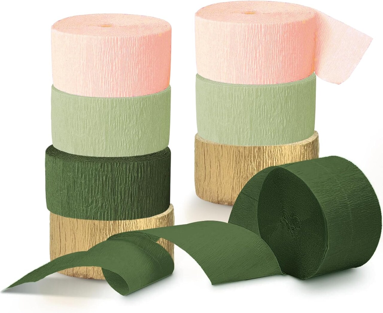 8 Rolls Moss Sage Green Pink Crepe Paper Streamers(Moss Green)